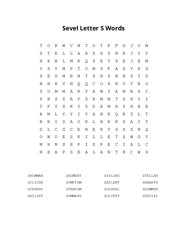 Sevel Letter S Words Word Search Puzzle