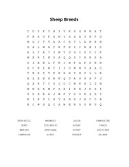 Sheep Breeds Word Search Puzzle