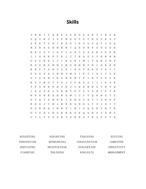 Skills Word Search Puzzle