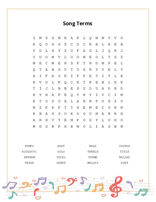 Song Terms Word Search Puzzle