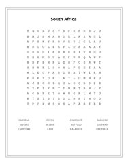 South Africa Word Search Puzzle