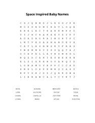 Space Inspired Baby Names Word Search Puzzle