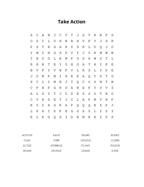 Take Action Word Search Puzzle
