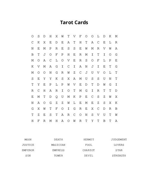 Tarot Cards Word Search Puzzle