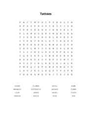Tattoos Word Search Puzzle