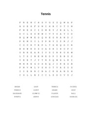 Tennis Word Search Puzzle