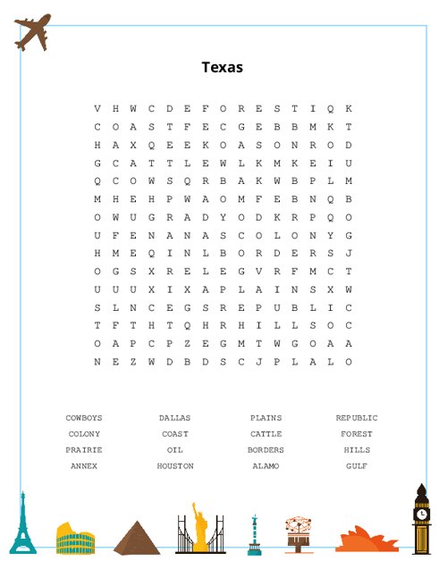 Texas Word Search Puzzle