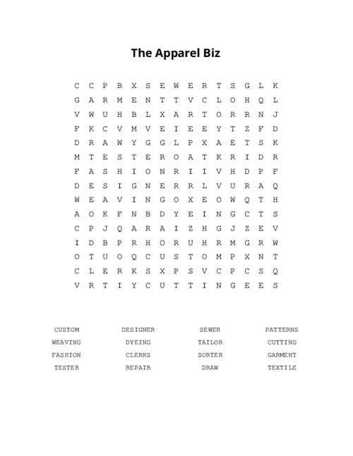 The Apparel Biz Word Search Puzzle