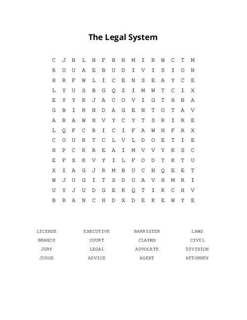 The Legal System Word Search Puzzle