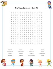 The Transformers - Kids TV Word Search Puzzle