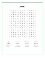 Toads Word Search Puzzle