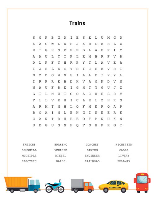 Trains Word Search Puzzle
