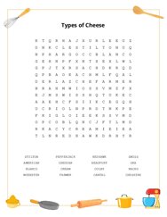 Types of Cheese Word Search Puzzle
