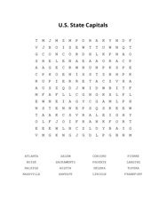U.S. State Capitals Word Scramble Puzzle