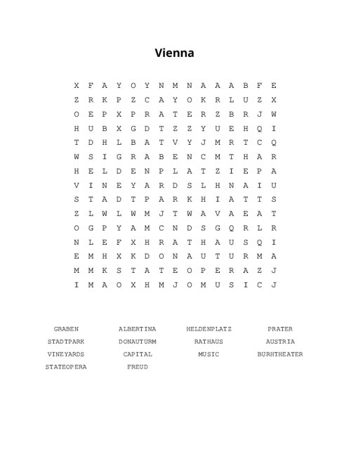 Vienna Word Search Puzzle