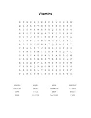 Vitamins Word Search Puzzle