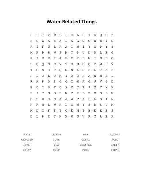 Water Related Things Word Search Puzzle