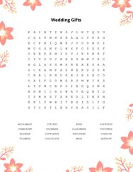 Wedding Gifts Word Search Puzzle