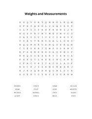Weights and Measurements Word Search Puzzle
