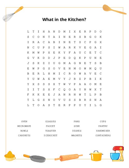 What in the Kitchen? Word Search Puzzle