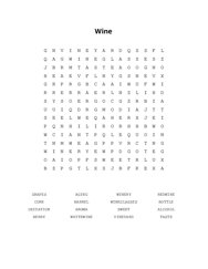 Wine Word Search Puzzle