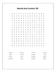 Words that Contain ER Word Search Puzzle
