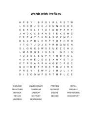 Words with Prefixes Word Search Puzzle