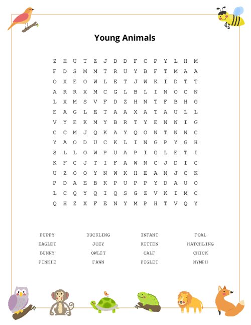 Young Animals Word Search Puzzle