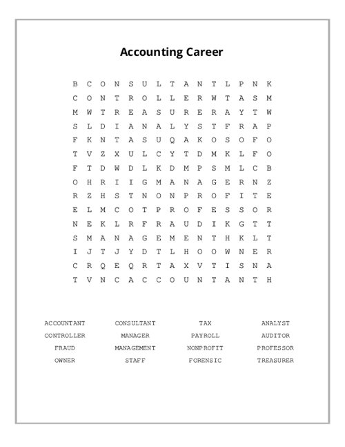 Accounting Career Word Search Puzzle