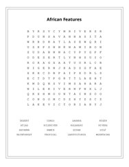 African Features Word Scramble Puzzle