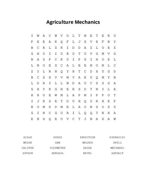 Agriculture Mechanics Word Search Puzzle