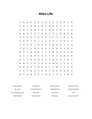 Alien Life Word Search Puzzle