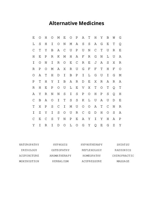 Alternative Medicines Word Search Puzzle