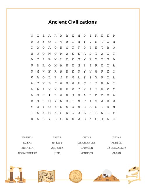 Ancient Civilizations Word Search Puzzle