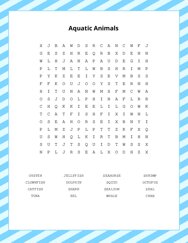 Aquatic Animals Word Search Puzzle