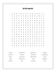 Arthropods Word Search Puzzle