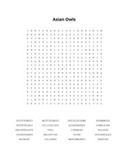 Asian Owls Word Search Puzzle