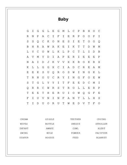 Baby Word Search Puzzle