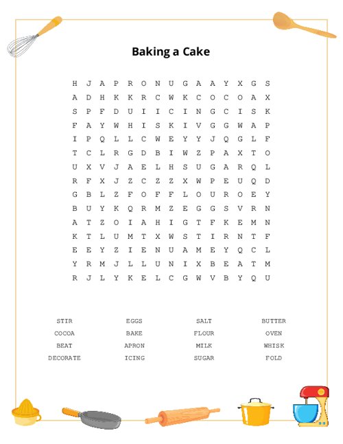 Baking a Cake Word Search Puzzle