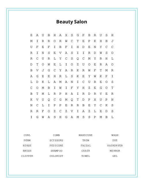 Beauty Salon Word Search Puzzle