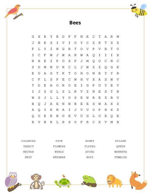 Bees Word Search Puzzle