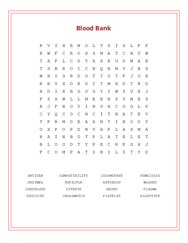 Blood Bank Word Search Puzzle