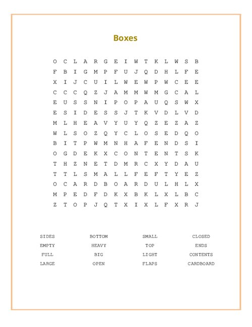 Boxes Word Search Puzzle