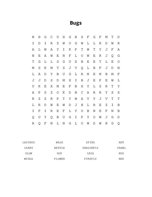 Bugs Word Search Puzzle