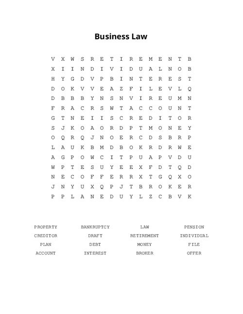 Business Law Word Search Puzzle