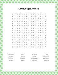 Camouflaged Animals Word Search Puzzle