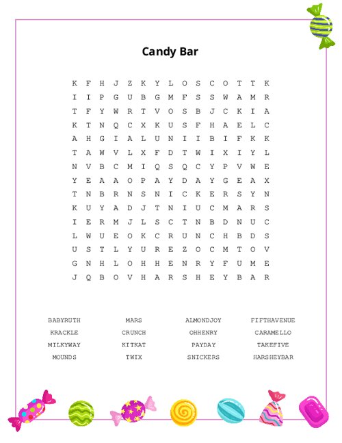 Candy Bar Word Search Puzzle