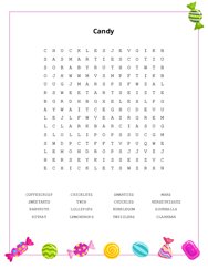 Candy Word Search Puzzle