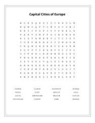 Capital Cities of Europe Word Search Puzzle