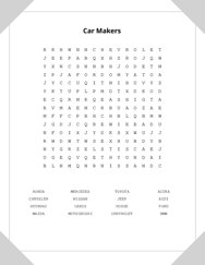 Car Makers Word Search Puzzle